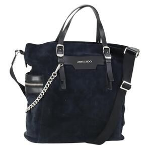 Jimmy Choo Tote Bag Suede 2way Navy Silver Auth 153171